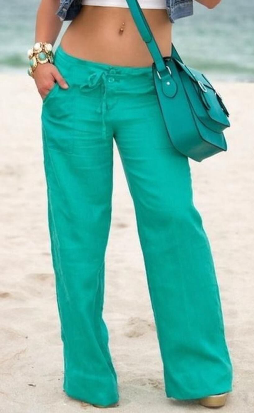 Banana Republic Low Rise Linen Beach Pants Palm Beach Turquoise Green